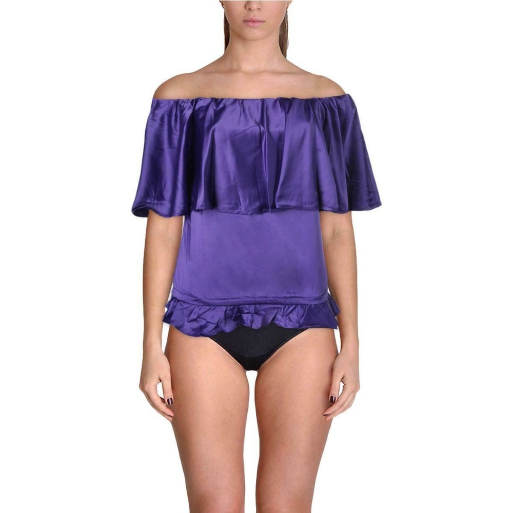 RACHEL LYM PURPLE OFF SHOULDER SWIMWEAR COVERUP S